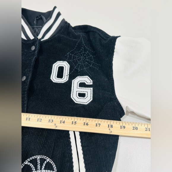 Urban Outfitters BDG Black Embroidered Corduroy Torrence Varsity‎ Jacket Sz SP - Picture 9 of 11